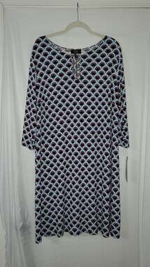 MSK Women's Plus Size 3X Scallop Print Ring Keyhole Neckline Dress